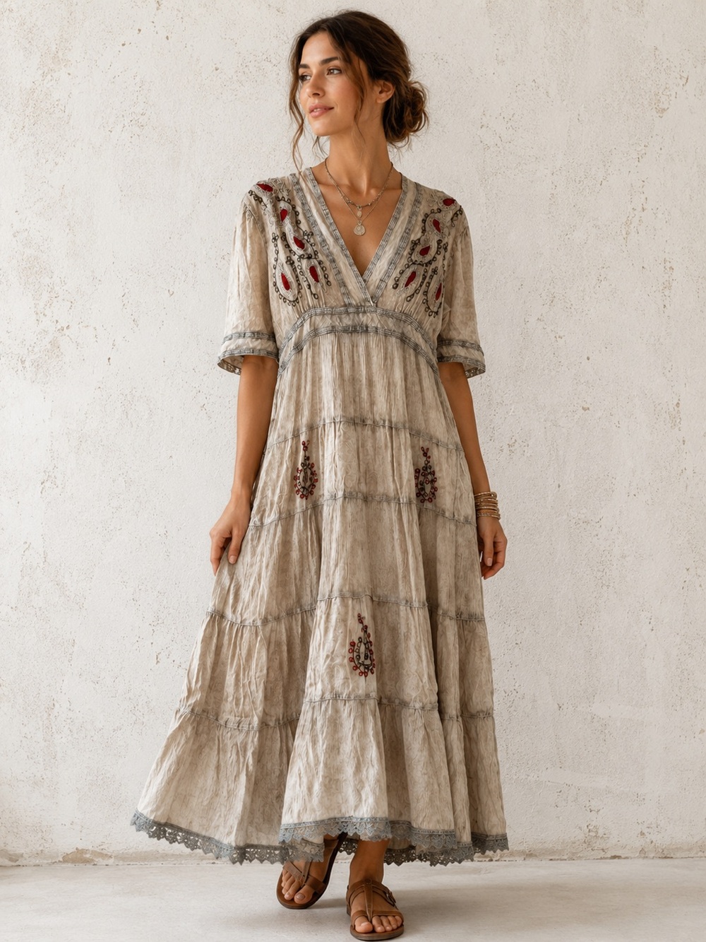 Young Threads Embroidered Maxi Dress - Maxi